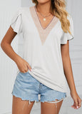 Patchwork Short Sleeve V Neck T Shirt