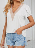 Patchwork Short Sleeve V Neck T Shirt