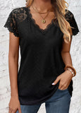 Lace Short Sleeve V Neck T Shirt