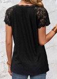 Lace Short Sleeve V Neck T Shirt