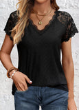 Lace Short Sleeve V Neck T Shirt