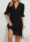 Black Split Short H Shape Half Sleeve Dress