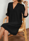 Black Split Short H Shape Half Sleeve Dress