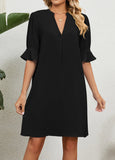 Black Split Short H Shape Half Sleeve Dress