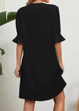 Black Split Short H Shape Half Sleeve Dress