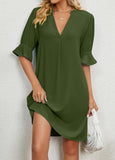 Green Split Short H Shape Half Sleeve Dress