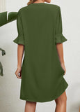 Green Split Short H Shape Half Sleeve Dress