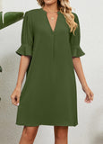 Green Split Short H Shape Half Sleeve Dress