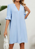 Blue Split Short H Shape Half Sleeve Dress