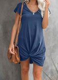 V Neck Knotted Short Sleeve Dress