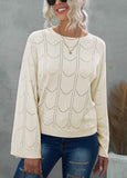 Solid  Horn Sleeve Hollow Knit Top