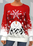 Snowman Print Round Neck  Sweatshirt