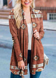 Retro Tribal Pattern Open Front Cardigan