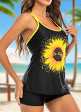 Strappy Back Sunflower Printed Tankini Set