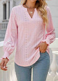 Breathable Long Sleeve Split Neck Blouse