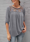 Lace Crinkle Chest Long Sleeve T Shirt