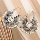 Silver Lotus Design Metal Earring Set - soofoom.com