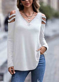 Solid V-Neckline Long Sleeve Blouses