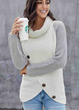 Button Asymmetric Hem Wrap Pullover Sweater