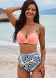 High Waist Spaghetti Strap Printed Bikini Set