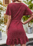 Polka Dot V Neck Short Sleeve Dress