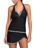 Open Back Top and Black Pantskirt Tankini Set - soofoom.com