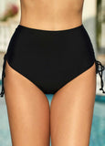 Drawstring Side Mid Waist Black Swimwear Panty - soofoom.com