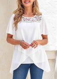 Cross Hem Short Sleeve Round Neck Blouse