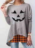 Plaid  Long Sleeve Pullover Print T-shirt