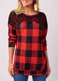 Lace Panel Plaid Long Sleeve T Shirt