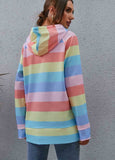 Rainbow print Stripe Drawstring Hoodie