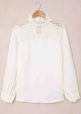 Ruffled Crewneck  Splicing Lace Blouse