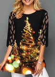 Christmas Tree Print Mesh Sleeve T Shirt