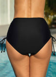 Drawstring Side Mid Waist Black Swimwear Panty - soofoom.com