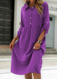 Shirt Collar Shift Long Sleeve Cotton-Blend Dresses