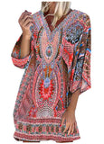 Red Floral Print Strap V-Neck Fresh Plus Size Cover-ups Swimsuits - soofoom.com