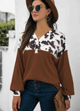 Leopard Stitched Button Long Sleeve Top