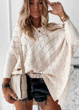 Ivory Lattice Pointelle  Bishop-Sleeve Sweater