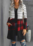 Colorblock Plaid  Striped  Printed Cardigan