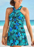 Floral High Neck Warp Swimdress