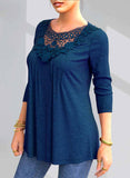 Lace Stitching Turndown Collar Blouse