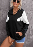 Color Block Zipper Long Sleeve  Pocket Hoodie