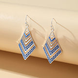 Blue Rhombus Design Metal Earring Set - soofoom.com