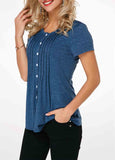 Pleated Button Up Short Sleeve T Shirt