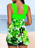 Floral Printed Fluorescent Green Tankini Set