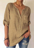 Solid  Lantern Sleeve Hemp  Blouse