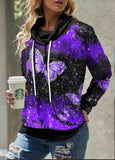 Butterfly Print Drawstring Detail Cowl Neck Sweatshirt