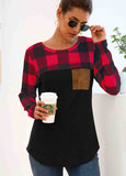 Plaid Stitched Long Sleeve Pocket T-Shirt