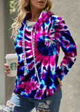 Tie Dye Print Drawstring  Blue Cowl Neck Sweatshirt