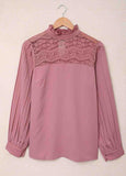 Ruffled Crewneck  Splicing Lace Blouse